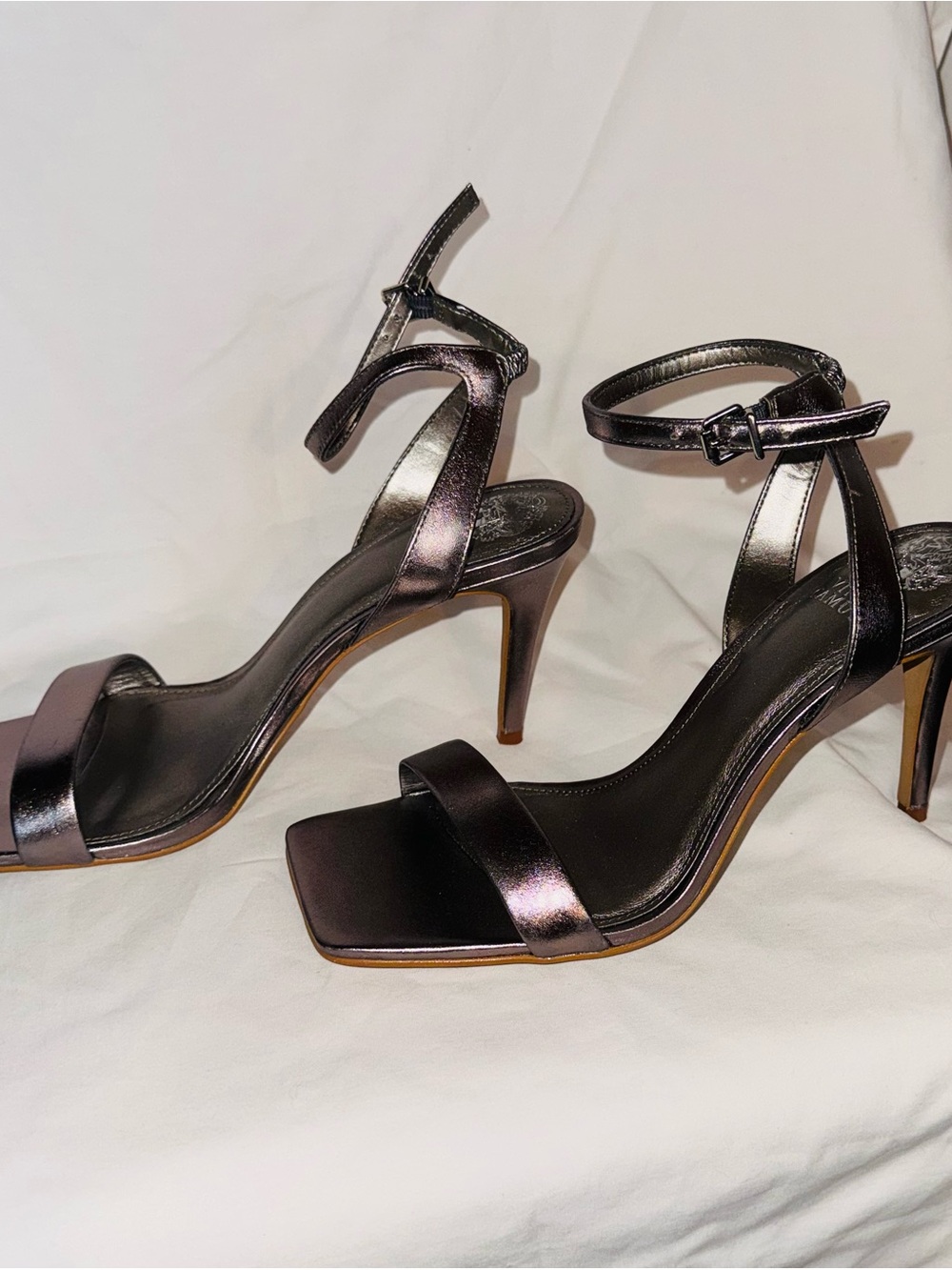 Vince Camuto Metallic Bronze Square-Toe Ankle-Strap Heels - Picture 3 of 5